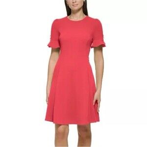 DKNY Dress Size 4 Pink  Fit & Flare Flutter Short Sleeve With Pockets Balletcore